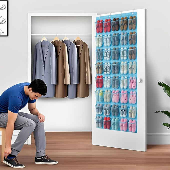 40-Pocket Over the Door Shoe Organizer - Large Mesh Pocket Hanging Shoe Organizer,Behind the Door Shoes Storage Holder Hanger