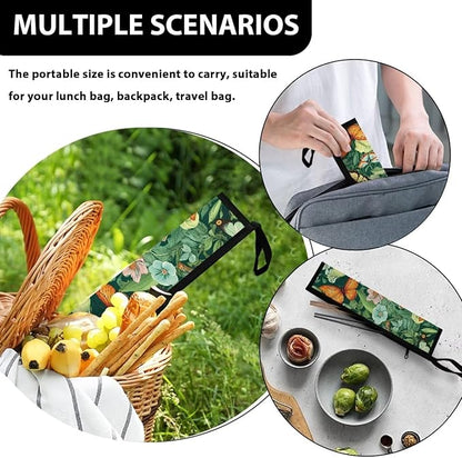 COEQINE Butterfly Utensil Holder Green Portable Fork Spoon Knife Organizer Hawaii Style Work Storage Case With Handles Zipper Chopstick Case Silverware Case With Handles for Travel