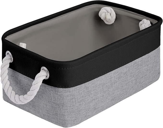 Storage Baskets for Shelves 11.8x7.9x5.2 Inch, Foldable Fabric Storage Bins with Handles, Small Storage Baskets for Organizing Closet, Office, Home Organization (1-Pack, Black&Gray)