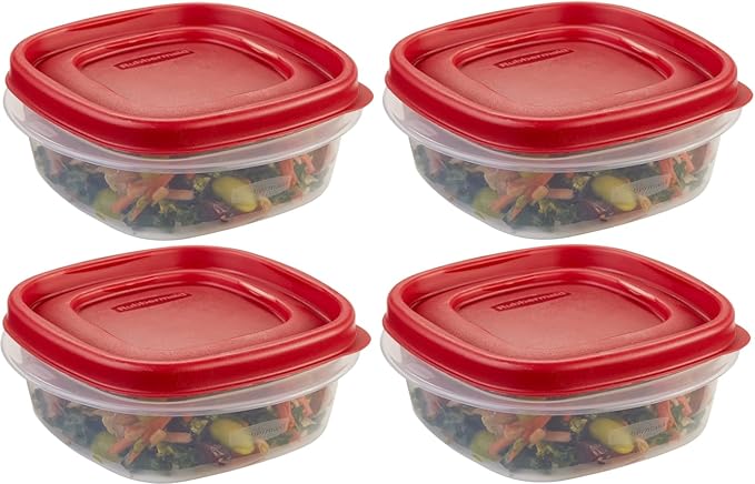 Rubber maid Food Storage Containers, 1.25 Cup Food Storage Containers, 9 Peice Set, Easy Find Lids, 4 Containers, 4 Lids Chalk Pen And Chalk Labels