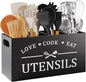 Extra Large Utensil Holder for Kitchen Counter with 4 Compartments, Kitchen Cooking Utensils Holder for Countertop,Black Wooden Utensil Caddy for Farmhouse Spatula,Cutlery,Wood Wall Mounted Organizer