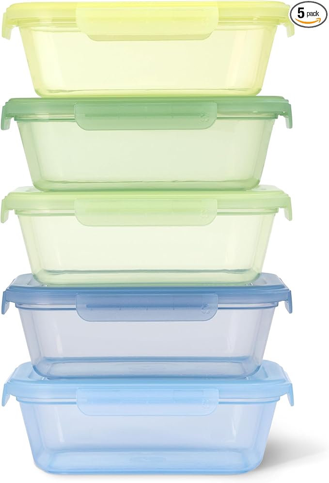 Ello Snap & Nest 10-Piece 4.5 Cup Plastic Meal Prep Set, Reusable Food Containers for Healthy Eating, Freezer, Dishwasher Safe, Seafoam