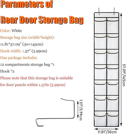 12-Compartment Rear Door Storage Bag White Behind The Door Storage Bag with 12 Compartments for Storing Sundries, Shoes and so on, White Color