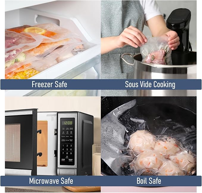 Vacuum Sealer Bags, 100 Quart 8" x 12" and Pint 6" x 10" Commercial Grade Textured Food Sealer Bag, Vacuum Storage Bags for Storage, Meal Prep or Sous Vide