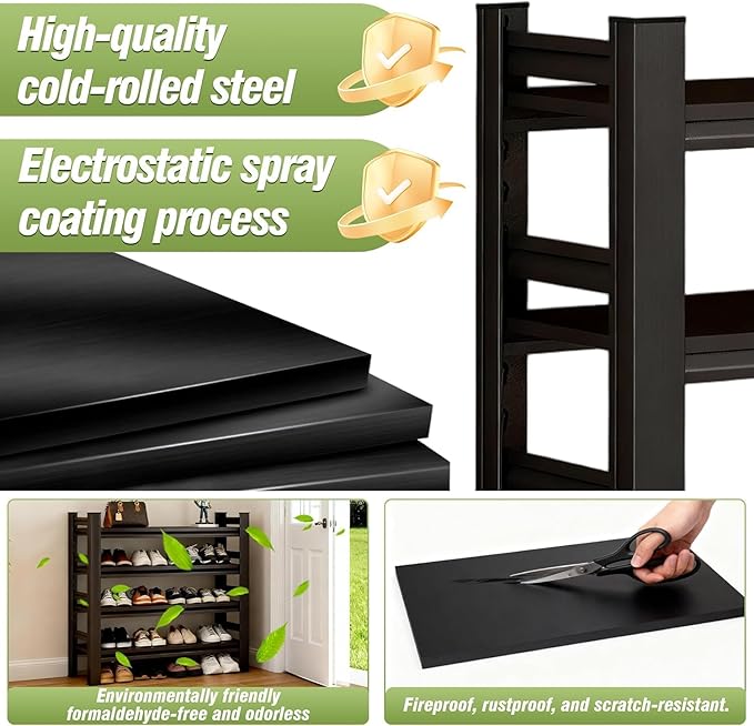 Shoe Rock for Closet,Shoe Rack for Entryway,Freestanding Garage Shoe Shelf, Metal Adjustable Shelves,Easy to Assemble,Suitable for Wardrobes,Entryways,Bedrooms,and Garages (31.5" W x 11.8" D x 54" H)