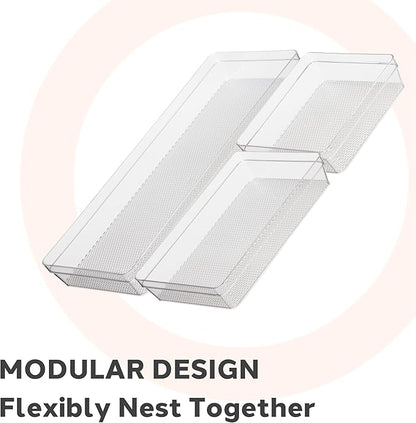 Oggi Set of 3 Clear Drawer Organizers - (1) 6x6.25, (1) 6.25x9.25, (1) 6.25x15.75 - Ideal for Organizing Kitchen Drawers, Office, Desk, Silverware, Kitchen Utensils, Cosmetics and Bathrooms