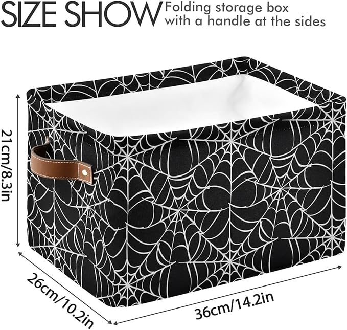 Halloween Spiderweb Large Storage Basket Cube Storage Bin Canvas Fabric Organizer Handles Collapsible Decorative for Clothes Toys Bedroom