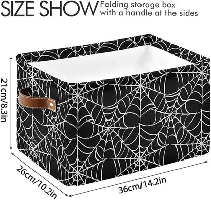 Halloween Spiderweb Large Storage Basket Cube Storage Bin Canvas Fabric Organizer Handles Collapsible Decorative for Clothes Toys Bedroom