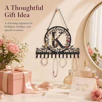 Wall-Mounted Metal Earring Holder Hanging Jewelry Organizer for Earrings and Necklaces Space-Saving Wall Display with Hooks for Jewelry Storage (jewelry stand K)