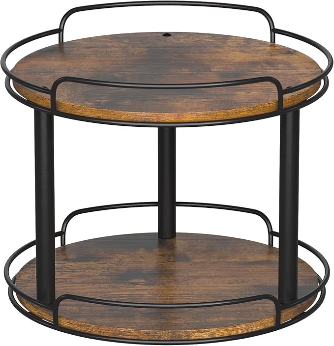 LAMU 12'' Wood Lazy Susan Turntable Organizer for Cabinet, 2 Tier Lazy Susan Spice Rack Organizer for Kitchen, Table Top, Countertop, Pantry, Bathroom