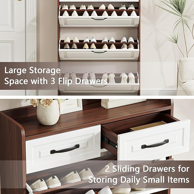 VERYKE Shoe Storage Cabinet for Entryway with 3 Flip Drawers and 2 Top Drawers,Large Shoe Rack Organizer Cabinet for Closet,Hallway
