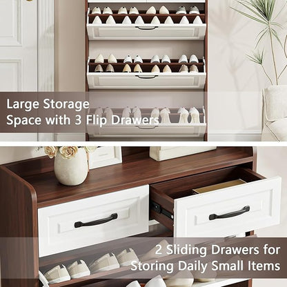 VERYKE Shoe Storage Cabinet for Entryway with 3 Flip Drawers and 2 Top Drawers,Large Shoe Rack Organizer Cabinet for Closet,Hallway