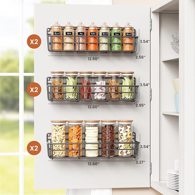 Mystozer Spice Rack wall mounted 6 Pack, Space-Saving Spice Organizer for Spice Jars and Seasonings,Screw or Adhesive Hanging Spice Rack Organizer for Your Kitchen Cabinet,or Pantry Door