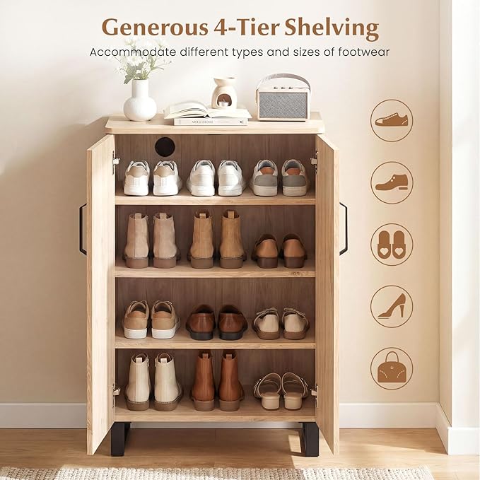Giantex 5-Tier Shoe Storage Cabinet, Freestanding Wooden Entryway Cabinet w/Storage, 2 Doors, Removable Shelves, Shoes Rack Organizer w/Ventilation Hole for Hallway Closet Living Room (Natural Oak)