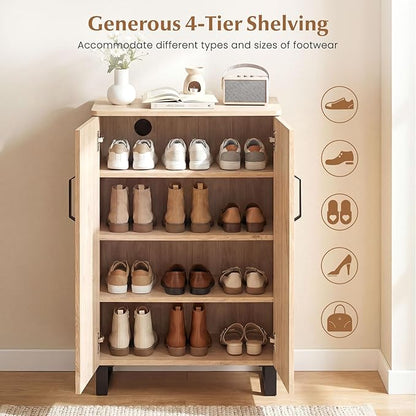 Giantex 5-Tier Shoe Storage Cabinet, Freestanding Wooden Entryway Cabinet w/Storage, 2 Doors, Removable Shelves, Shoes Rack Organizer w/Ventilation Hole for Hallway Closet Living Room (Natural Oak)