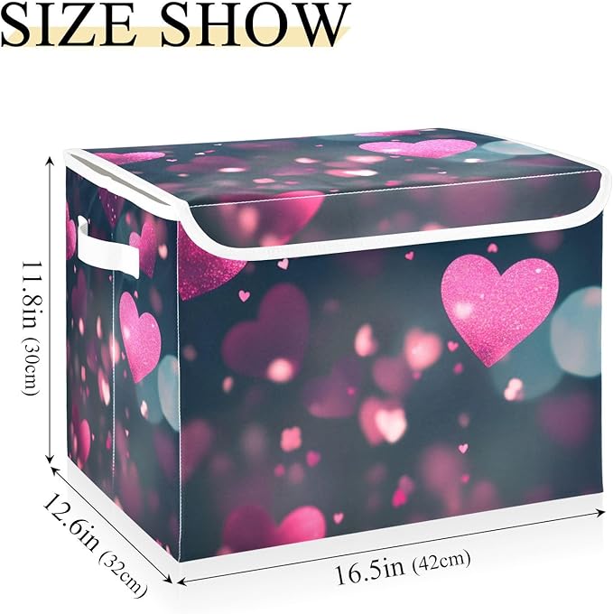 senya Valentines Baskets Collapsible Storage Bins with Lids, Love Hearts Romantic Storage Boxes Clothes Baskets for Organizing