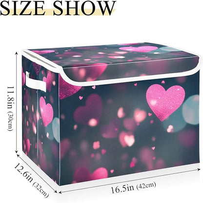 senya Valentines Baskets Collapsible Storage Bins with Lids, Love Hearts Romantic Storage Boxes Clothes Baskets for Organizing