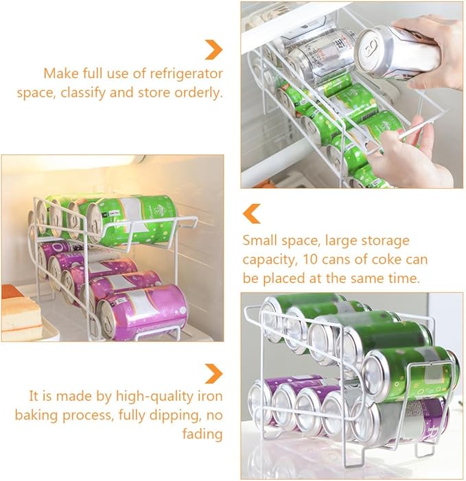 FRCOLOR Automatic Iron Can Storage Rack White Refrigerator Organizer for Soda and Beer Cans Self-covering Function, Space-saving Kitchen Beverage Dispenser for Home Use