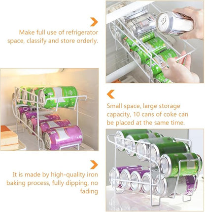 FRCOLOR Automatic Iron Can Storage Rack White Refrigerator Organizer for Soda and Beer Cans Self-covering Function, Space-saving Kitchen Beverage Dispenser for Home Use