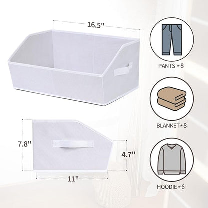 Homsorout Fabric Bins for Organization - Trapezoid Storage Cubes, Large Baskets for Storage, 6 Pack Shelf Baskets, Closet Organizer Bins for Clothes, Books, Home, Office, White