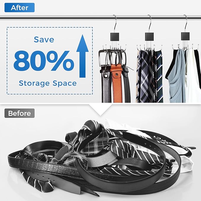 1 Pack Belt Hanger, Belt Organizer for Closet 360° Rotatable Max 24 Belt Storage Space Saving Closet Organizers and Storage