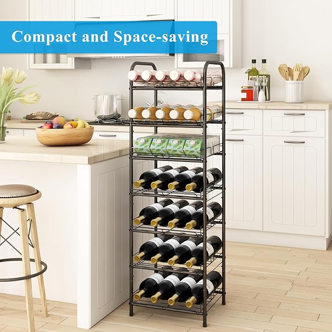 GILLAS 6 Tier Water Bottle Storage Rack, Free Standing Vertical Metal,Water Bottle Organizer, Large Capacity Bottled Rack Water Holder Stand for Cabinet Kitchen Party Pantry,Black