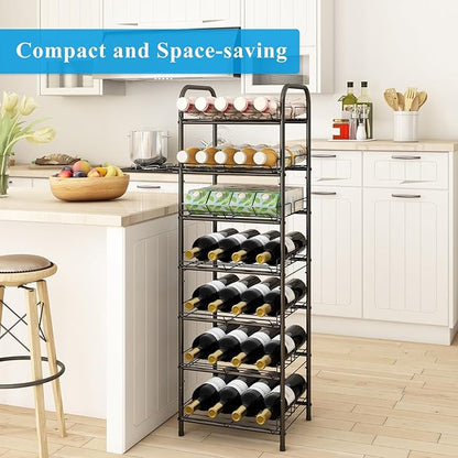 GILLAS 7 Tier Without Wooden Top Water Bottle Storage Rack, Free Standing Vertical Metal,Water Bottle Organizer, Large Capacity Bottled Rack Water Holder Stand for Cabinet Kitchen Party Pantry,Black