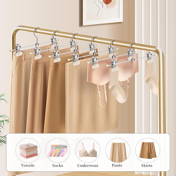 Pants Hangers with Wide Clips 100 Pack Adjustable Skirt Hangers for Women Non-Slip Clothes Hanger for Pants Heavy Duty Space Saving Trousers Hanger for Jeans,Shorts Ivory,12Inch