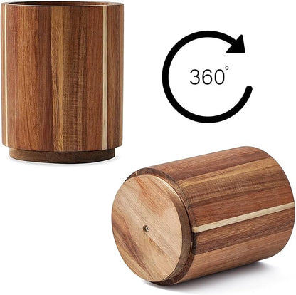 Acacia Wood Utensil Holder, 360° Rotating, Large Countertop Organizer, Farmhouse Kitchen Decor