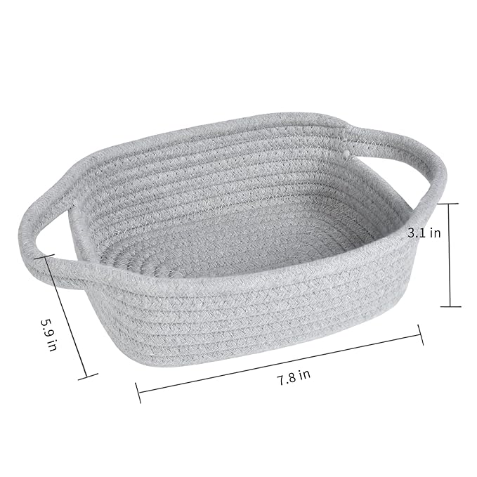 ABenkle Small Storage Basket, Mini Basket, Cute Tiny Cotton Rope Woven Basket, Shelf Basket, Boho Decorative Toy Dog Cat Basket for Nursery, Bedroom, Spa, Empty Gift Basket - XS,Grey