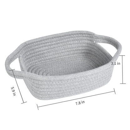 ABenkle Small Storage Basket, Mini Basket, Cute Tiny Cotton Rope Woven Basket, Shelf Basket, Boho Decorative Toy Dog Cat Basket for Nursery, Bedroom, Spa, Empty Gift Basket - XS,Grey