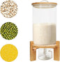 Rice Dispenser, Rice Storage Container, Glass Dry Food Storage Container with Bamboo Lid & Bottom Dispenser Valve, Kitchen Pantry Organizer for Rice, Cereal, Pet Food, Includes Measuring Cup (7.5L)