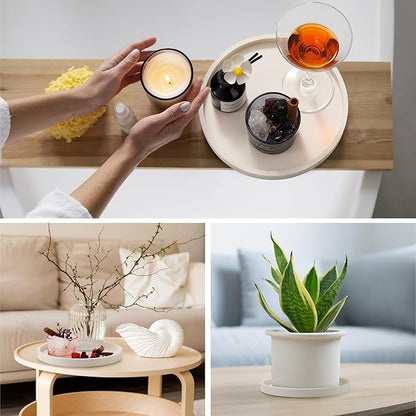 NiHome Thickened Silicone Vanity Organizer Tray for Bathroom Accessories, Kitchen Countertop, Living Room Decor, Multipurpose Shatter-Resistant Round Tray Decor for Candle Perfume Soap Plant (Cream)