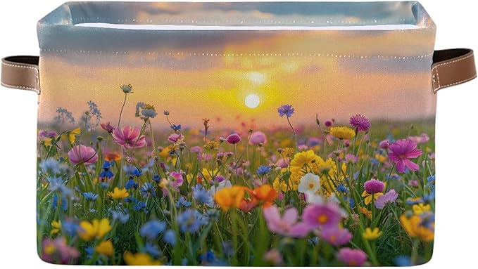 Large Storage Basket Beautiful Sunset Storage Bin Cube Canvas Fabric Organizer Handles Collapsible for Clothes Toys Bedroom Decorative