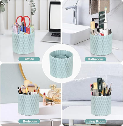 WAFJAMF Makeup Brush Holder 360 Rotating Cosmetics Holders Storage Cup for Vanity Desktop Bathroom Countertop 5 Slot Makeup Brushes Container - Classic Style - Haze Blue