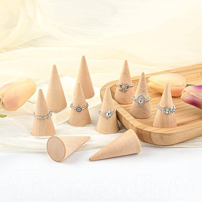 Framendino, 25 Pack Wooden Cone Ring Holder Wood Display Stand Organizer Holders Jewelry DIY Craft
