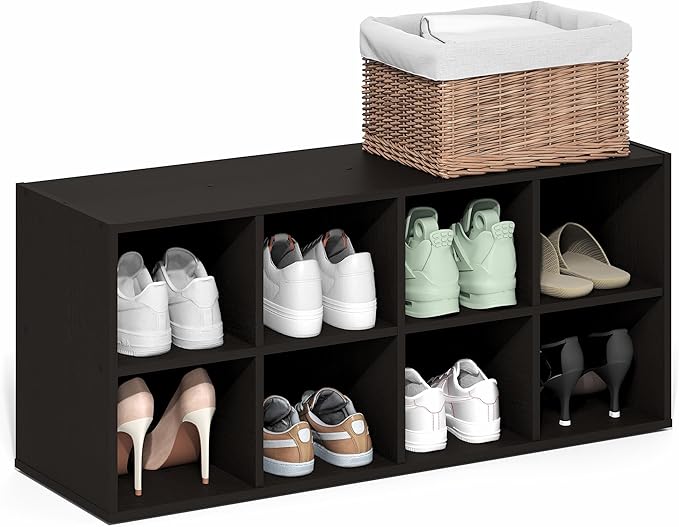 Furinno FANO Shoe Rack, 8-Cube Shoe Organizer, Stackable Shoe Storage, 11.7 x 35.9 x 15.6, for Closet Entryway, Office, Garage, Black Dark Oak