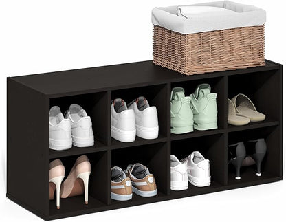 Furinno FANO Shoe Rack, 8-Cube Shoe Organizer, Stackable Shoe Storage, 11.7 x 35.9 x 15.6, for Closet Entryway, Office, Garage, Black Dark Oak