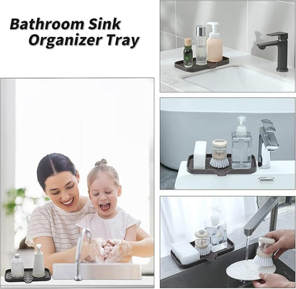 MicoYang Silicone Bathroom Soap Dishes with Drain Spout-Bathroom and Kitchen Sink Organizer,Sponge Holder,Dish Soap Tray,Perfect for Dispenser,Scrubber,Bottle,Cup on Sink or Counter-Coffee 9.6"×5.3"