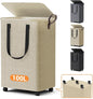 Laundry Basket with 5 Wheels, Tall Dirty Laundry Hamper, Rolling Laundry Basket with Lid, Large 100L Collapsible Clothes Hamper for Laundry Room Bedroom Bathroom Dorm, Khaki