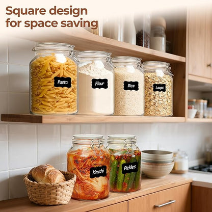 ComSaf 1.1 Gallon Glass Jars with Airtight Lids (138oz, Set of 2), 4-Inch Extra-Wide Mouth Heavy Duty Canisters for Bulk Flour, Sugar & Rice Storage, Ideal for Kombucha, Kimchi, Sauerkraut & Pickling