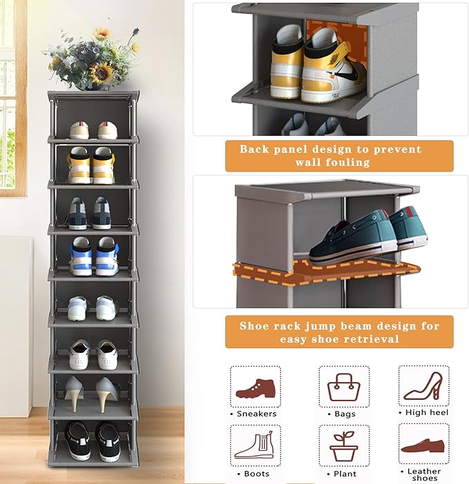 AFOORD Narrow Shoe Rack 18 Tiers, Tall Skinny Shoe Organizer, Small Space and Vertical Shoe Rack, Suitable for Entryway,Hallway,Closet, Corner, Bedroom and Garage Shoe Shelf
