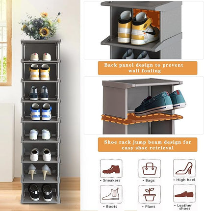 AFOORD Narrow Shoe Rack12Tiers, Tall Skinny Shoe Organizer, Small Space and Vertical Shoe Rack, Suitable for Entryway,Hallway,Closet, Corner, Bedroom and Garage Shoe Shelf (Classic Grey