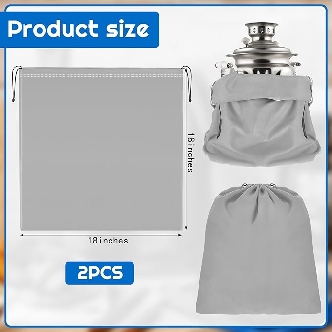 Shappy 2 Pcs Anti Tarnish Cloth Bag for Silver Storage 18 x 18 Inch Fabric Silver Protection Bags for Jewelry, Flatware, Trays (Grey)