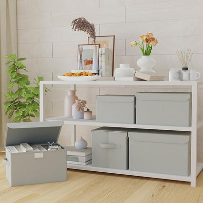 Storage Bins with Lids for Organizing, Closet Boxes with 2 Carrying Handles and Sturdy Heavy Cardboard, Home Organizers Cubes, 2 Pack, Grey, 15 x 9.8 x 9.8 In, XSNY12GL-2