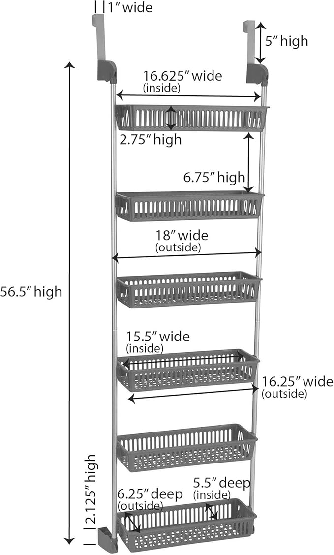Household Essentials Black Iron & Plastic Overdoor Organizer with Six Baskets