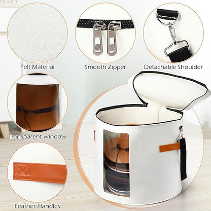 Suzile 4 Pcs Hat Boxes Oversized Round Cowboy Hat Storage Box for Women Men 19" x 17" Cowboy Large Felt Organizer Bag Baseball Cap Container with Dustproof Lid for Clothes Case Travel Gift(White)