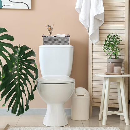 Boao 3 Pcs Boho Storage Wicker Baskets Handmade Woven Decorative Paper Rope Baskets for Organizing with Handle Countertop Toilet Paper Storage Container for Toilet Tank Top(Grey,Rectangle)