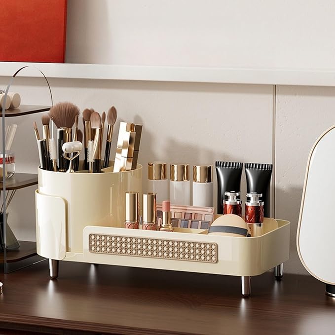 Booklov Rotating Makeup Caddy Organizer for Vanity, Large Capacity Cosmetic Display Case, Countertop Beauty Storage Holder for Skincare, Brush Eyeliner Lipstick, Counter Table Organization, Cream