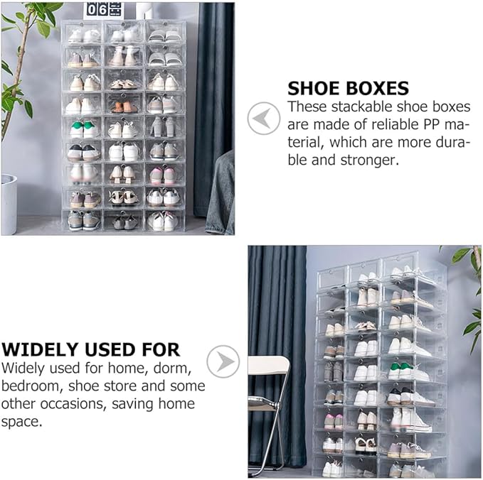 4pcs Stackable Shoe Storage Boxes with Thickened Foldable Drawers, 33X24X14Cm Organizer for Cabinets and Closet Sneaker Storage